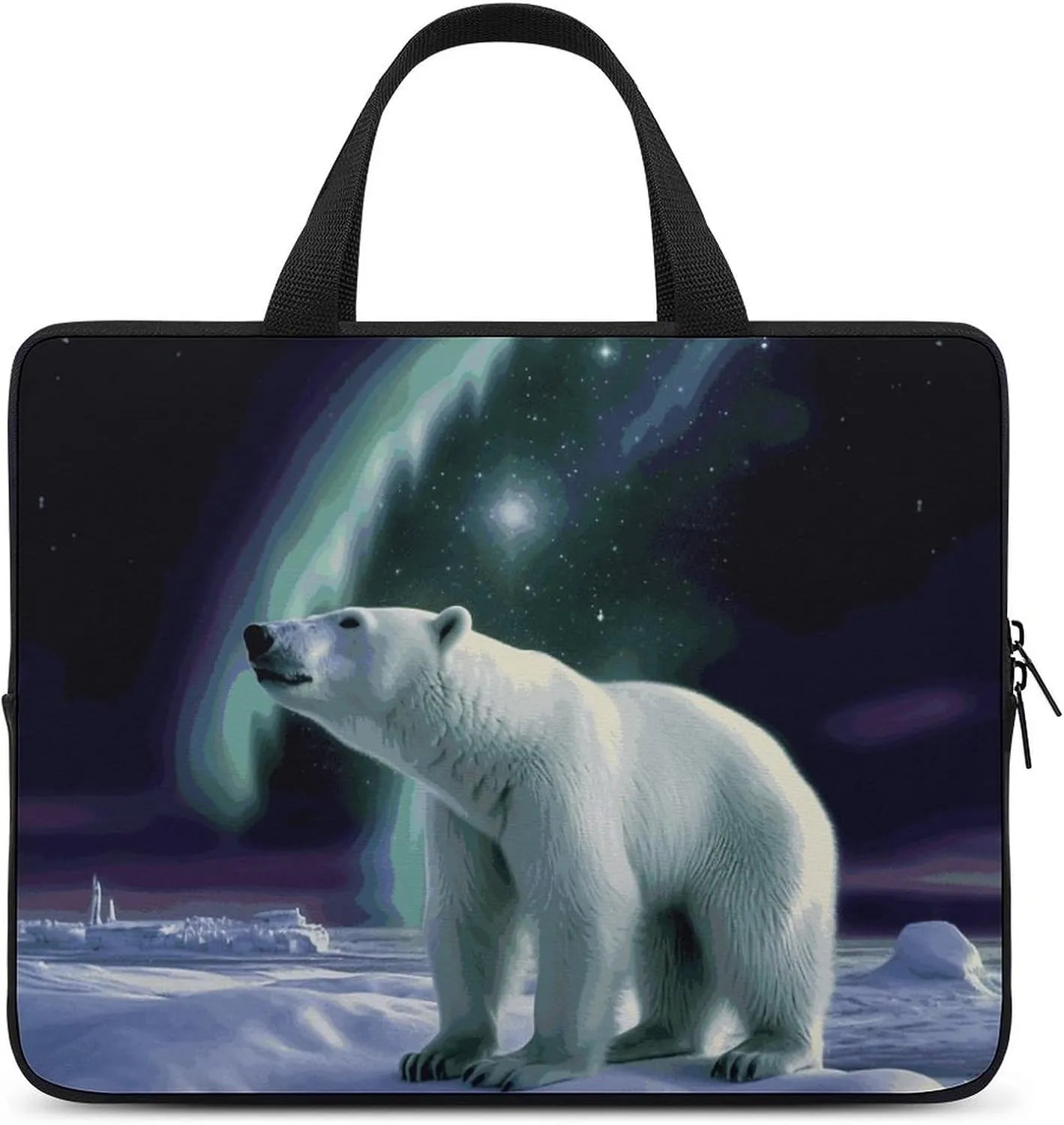 Laptop Case Sleeve Shockproof Computer Carrying Bag Polar Bears Northern Lights Laptop Bag Tote Lightweight Notebook Case Cover Traveling Briefcase Handle Bags for Travel Business 12inch