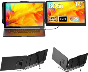 Laptop Screen Extender Monitor - 14 Inch Dual IPS FHD 1080P HDMI/USB-A/Type-C Extended Portable Monitor for Laptops (Maximum Length: 15.74") Compatible with Windows Mac Travel Work