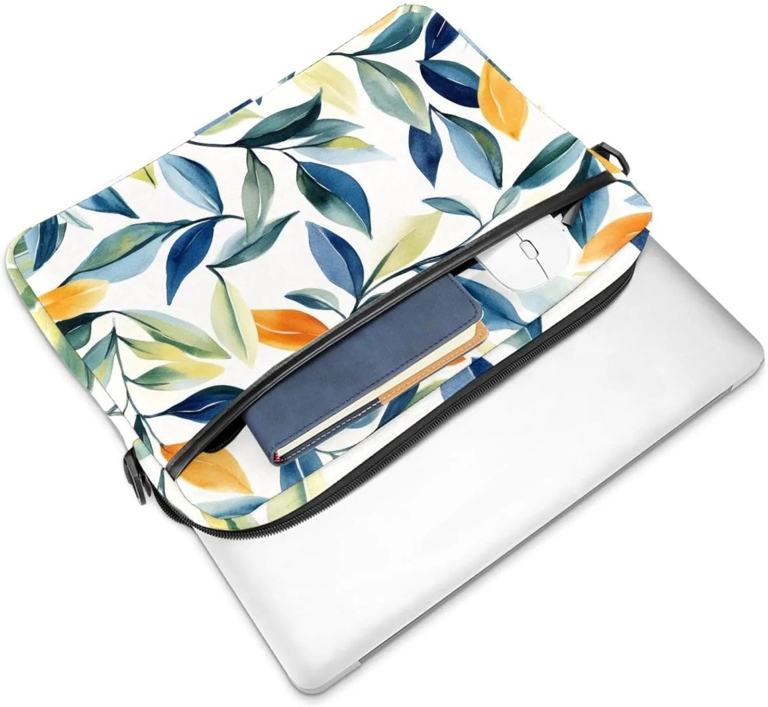 Laptop Shoulder Bag Watercolor Leaves Twigs Pattern Padded Computer Briefcase for Adults, 13.4-14.5 Inch