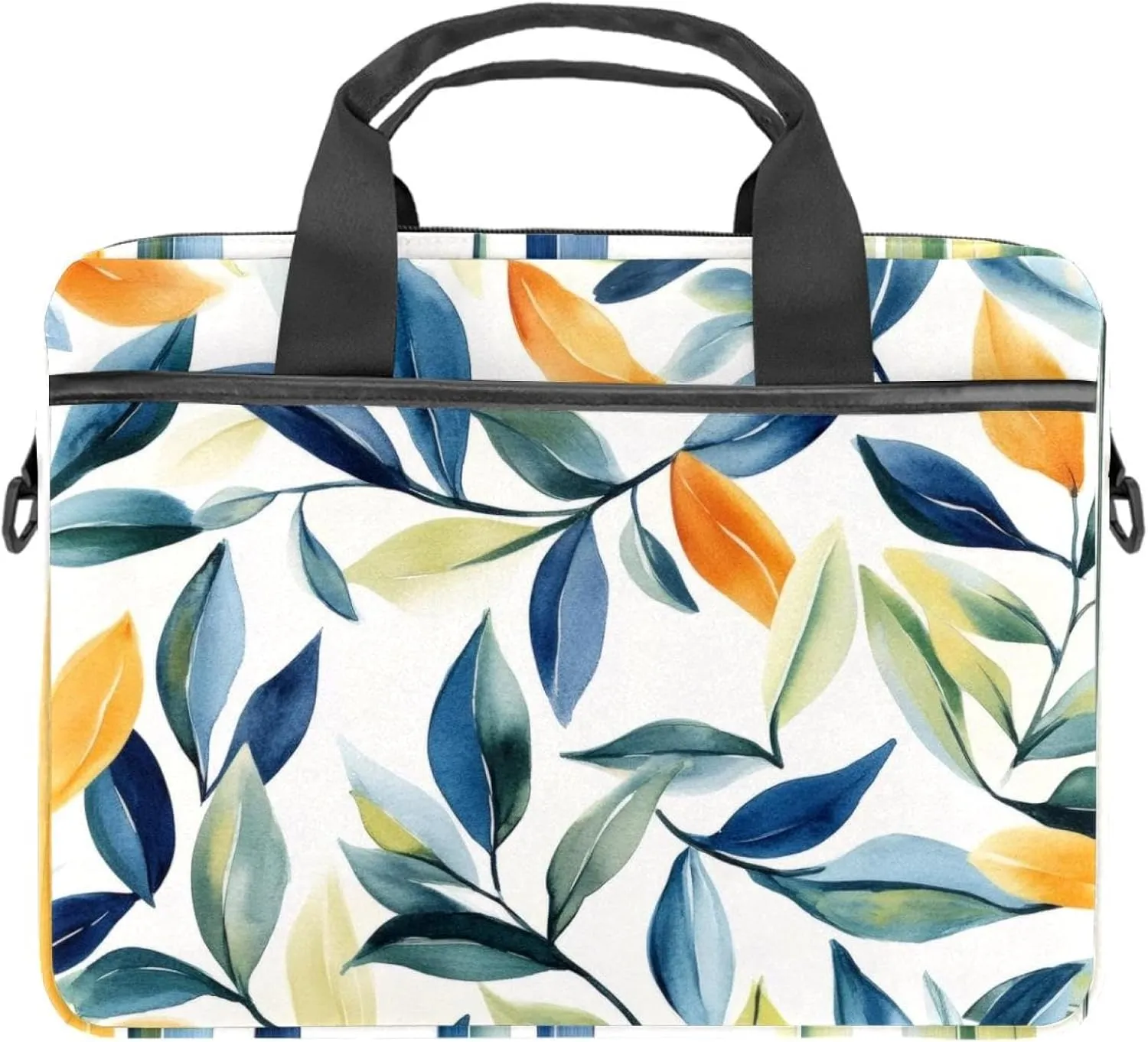 Laptop Shoulder Bag Watercolor Leaves Twigs Pattern Padded Computer Briefcase for Adults, 13.4-14.5 Inch