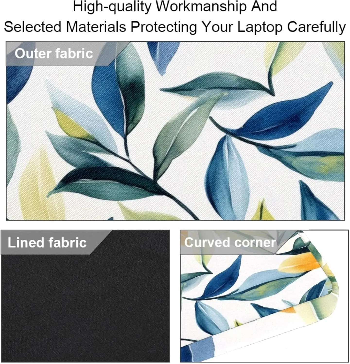 Laptop Shoulder Bag Watercolor Leaves Twigs Pattern Padded Computer Briefcase for Adults, 13.4-14.5 Inch