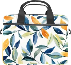 Laptop Shoulder Bag Watercolor Leaves Twigs Pattern Padded Computer Briefcase for Adults, 13.4-14.5 Inch
