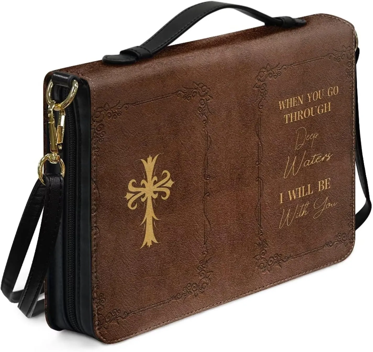 Large Bible Cover Case with Shoulder Strap, Leather Bible Case Church Bag, Portable Bible Tote Bag Gift for Christian