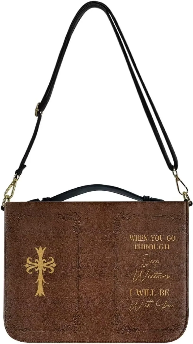 Large Bible Cover Case with Shoulder Strap, Leather Bible Case Church Bag, Portable Bible Tote Bag Gift for Christian
