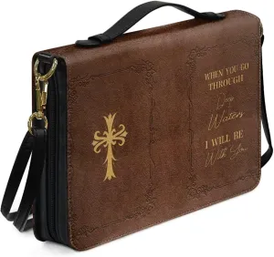 Large Bible Cover Case with Shoulder Strap, Leather Bible Case Church Bag, Portable Bible Tote Bag Gift for Christian