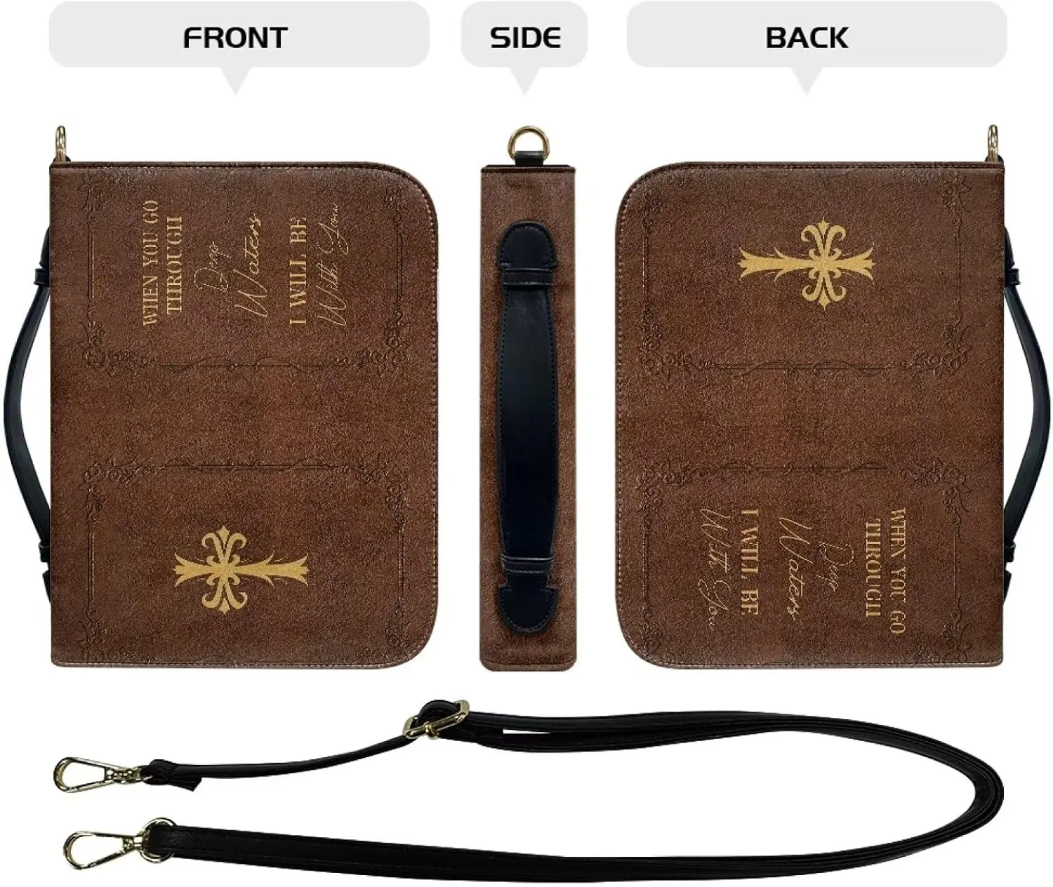 Large Bible Cover Case with Shoulder Strap, Leather Bible Case Church Bag, Portable Bible Tote Bag Gift for Christian