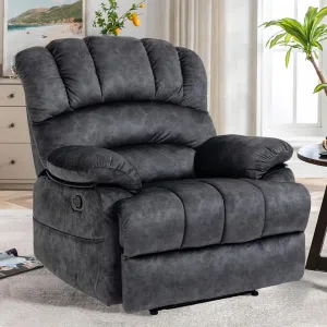 Large Boy Lazy Recliner Chair for Adult, Comfortable Manual Single Recliner Sofa in Velvet Fabric, Overstuffed Reclining Chair for Living Room, Bedroom(Dark Gray)