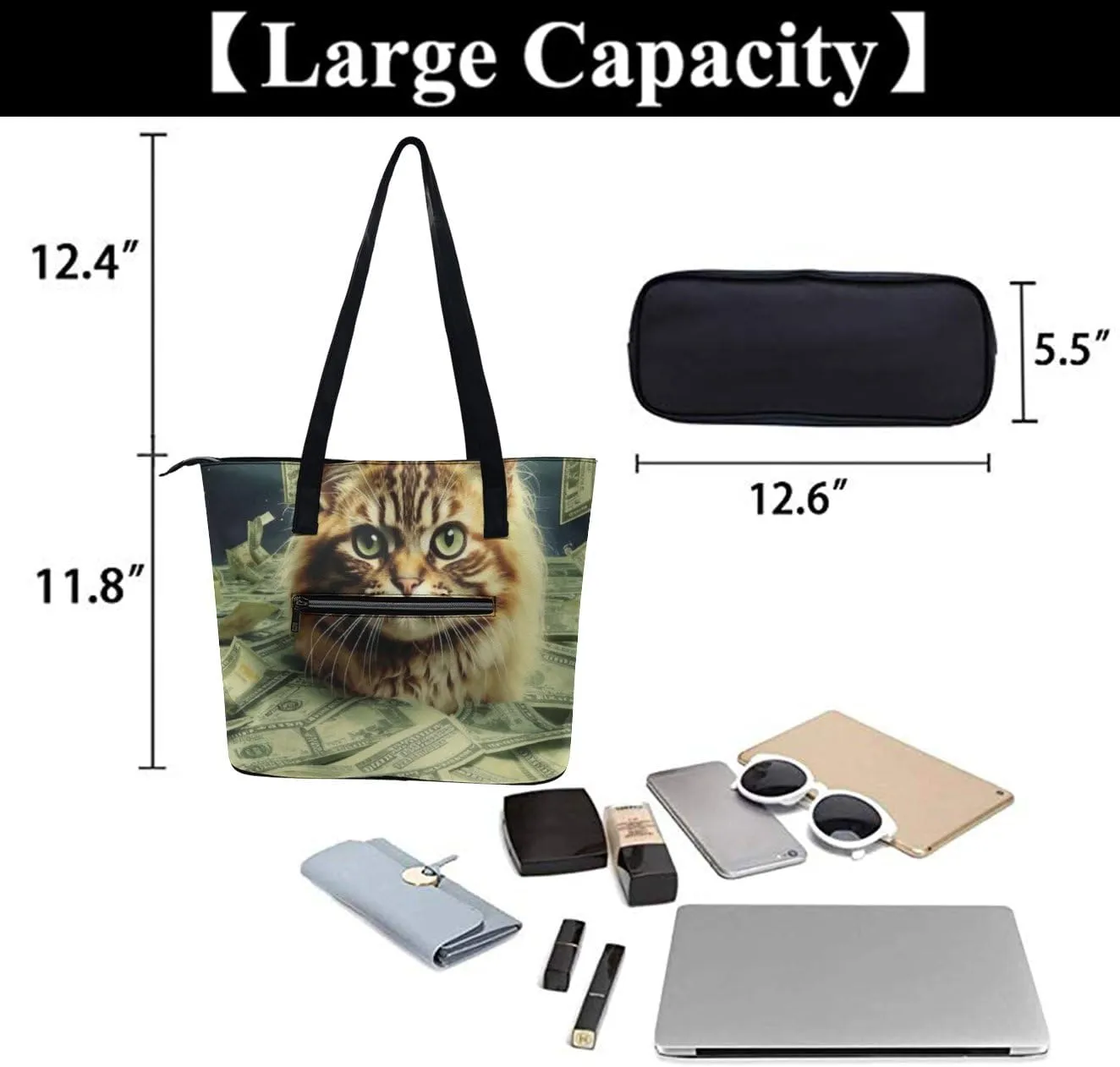 Large Capacity Shoulder Bag for Women PU Leather Shoulder Tote Handbag Clutch Bag Aesthetic Travel Work Picnic