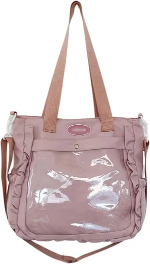 Large capacity women's casual crossbody bag with pin display transparent window suitable for anime exhibitions