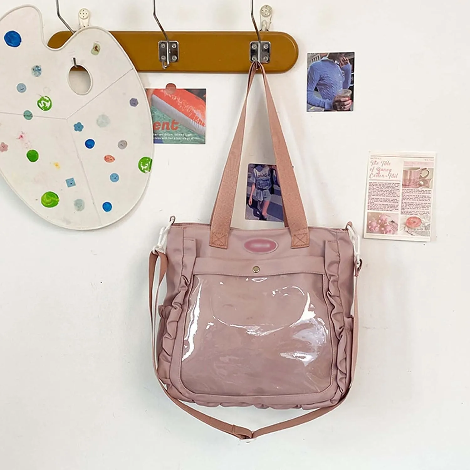 Large capacity women's casual crossbody bag with pin display transparent window suitable for anime exhibitions