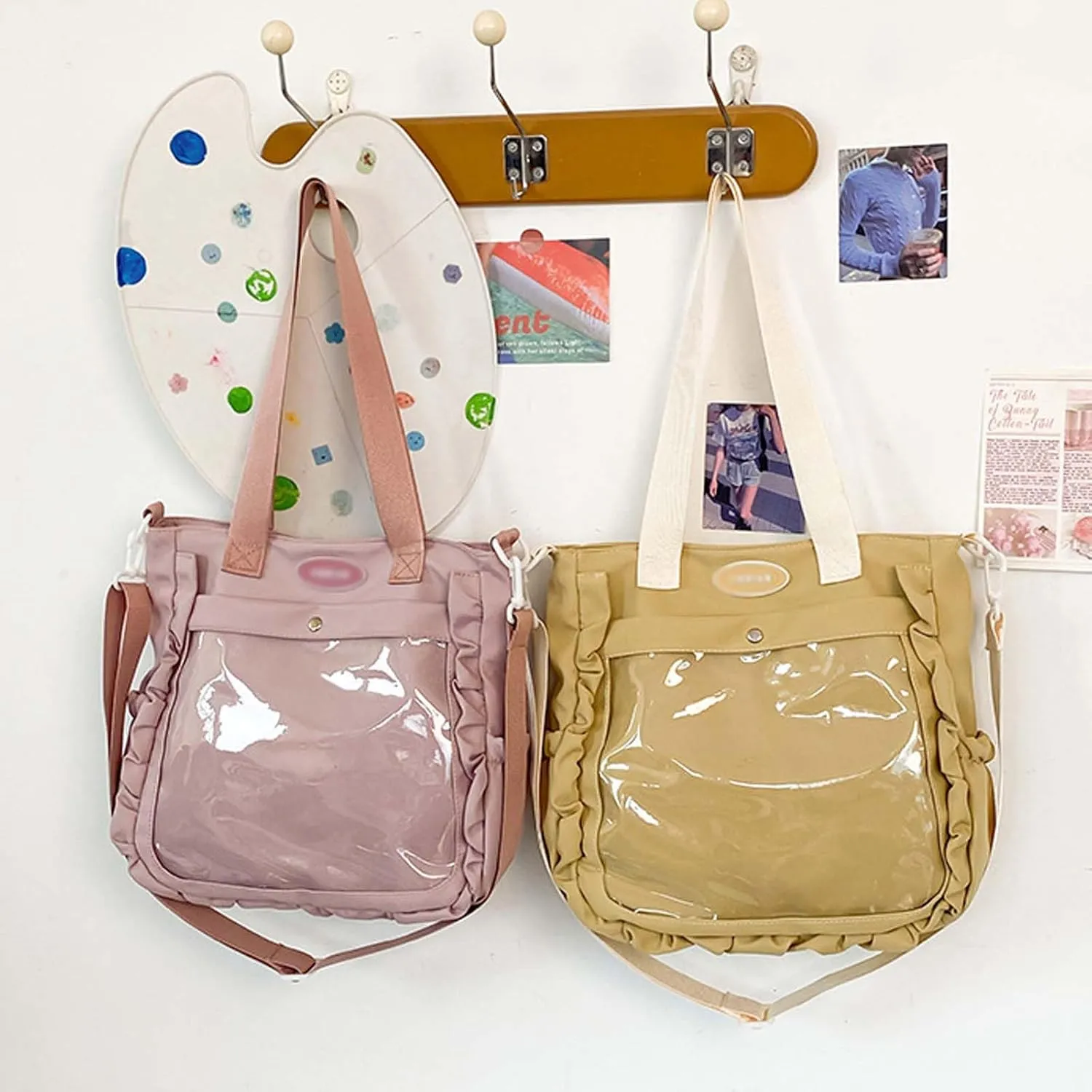 Large capacity women's casual crossbody bag with pin display transparent window suitable for anime exhibitions
