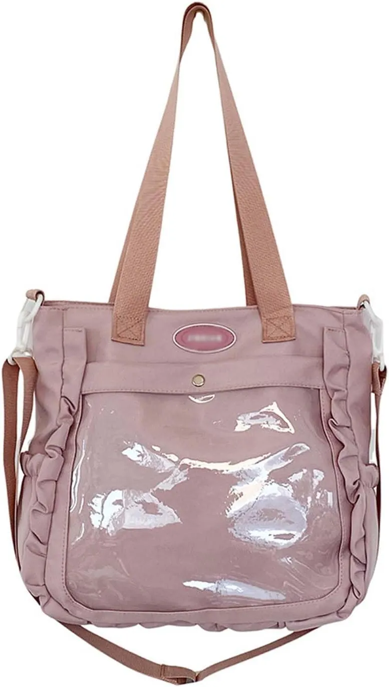 Large capacity women's casual crossbody bag with pin display transparent window suitable for anime exhibitions