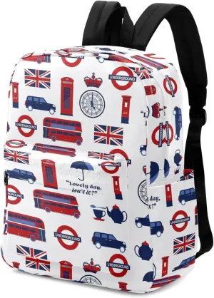 Large Laptop Backpack, British Fasion Symbolic Bus Telephone Booth Canvas Durable Travel Shoulder Daily Bag for School Books Sport Beach Work Hiking Fit 16.5 Inch Notebook