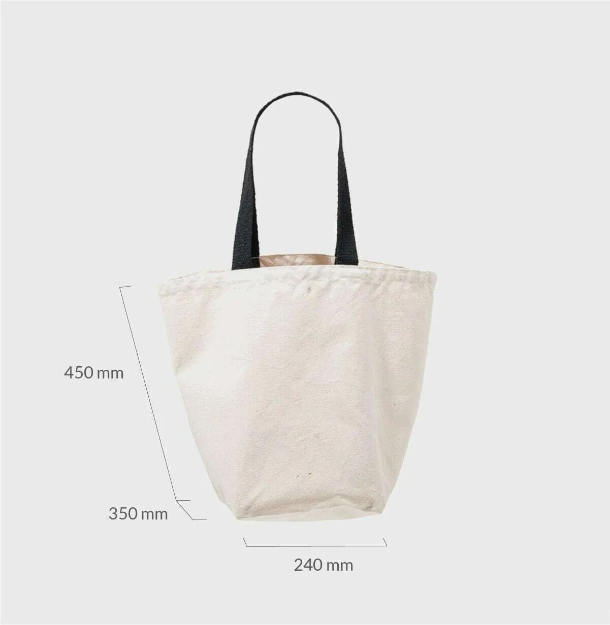 Large natural 12oz canvas bag with base gusset and black handles