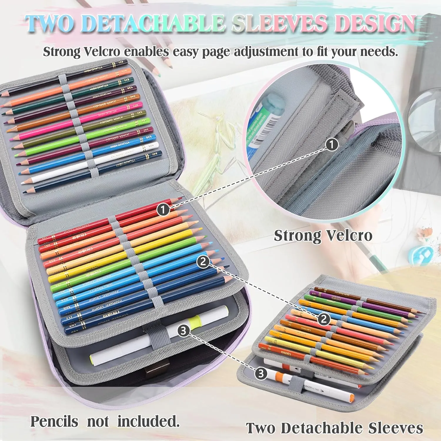Large Pen Pencil Case,VONXURY High Capacity Art Colored Pencil Pouch Portable Stationery Organizer With 2 Detachable Layers 54 Slots Multiple Zipper Pockets for School Office College