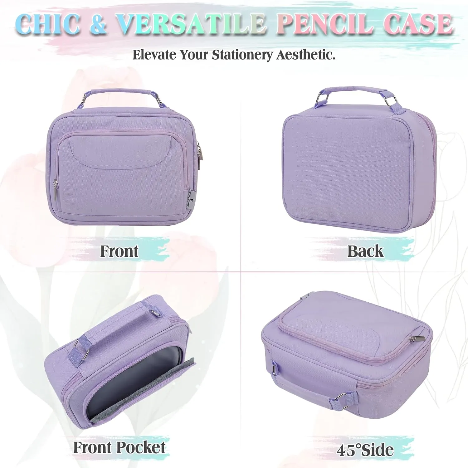 Large Pen Pencil Case,VONXURY High Capacity Art Colored Pencil Pouch Portable Stationery Organizer With 2 Detachable Layers 54 Slots Multiple Zipper Pockets for School Office College