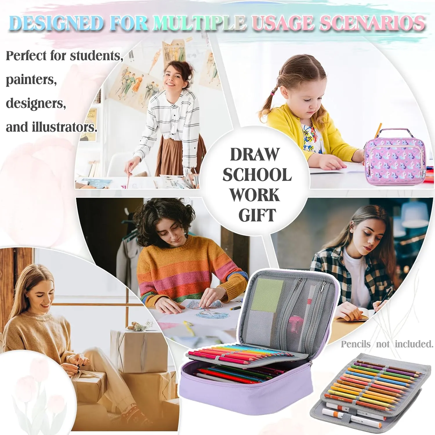 Large Pen Pencil Case,VONXURY High Capacity Art Colored Pencil Pouch Portable Stationery Organizer With 2 Detachable Layers 54 Slots Multiple Zipper Pockets for School Office College
