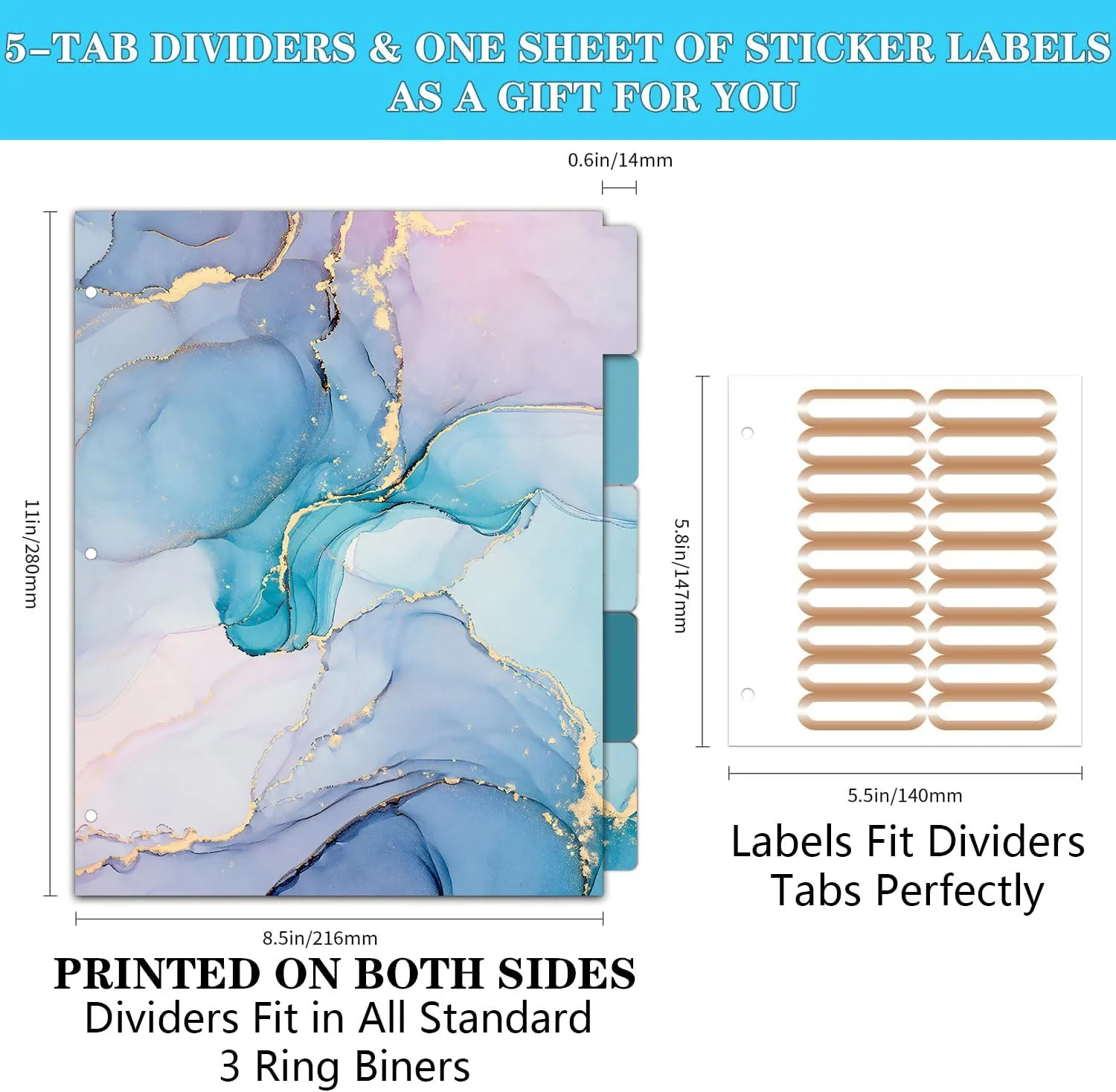 Lateefah 3 Ring Binder, 1 Inch Binder Organizer for Letter Size(8.5'' x 11'') with 5-Tab Dividers and Pockets, File Folders with Low Profile Clipboard for Office, School Supplies
