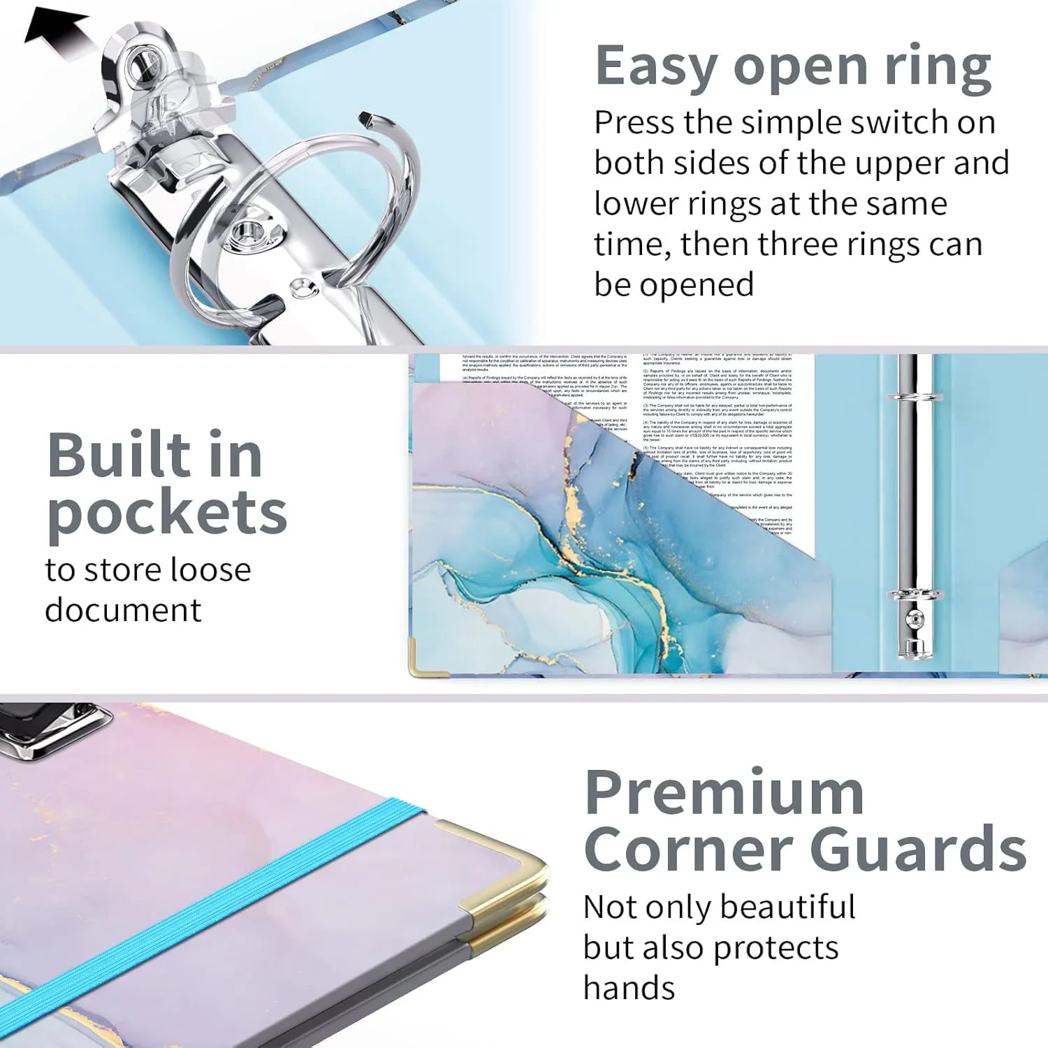Lateefah 3 Ring Binder, 1 Inch Binder Organizer for Letter Size(8.5'' x 11'') with 5-Tab Dividers and Pockets, File Folders with Low Profile Clipboard for Office, School Supplies