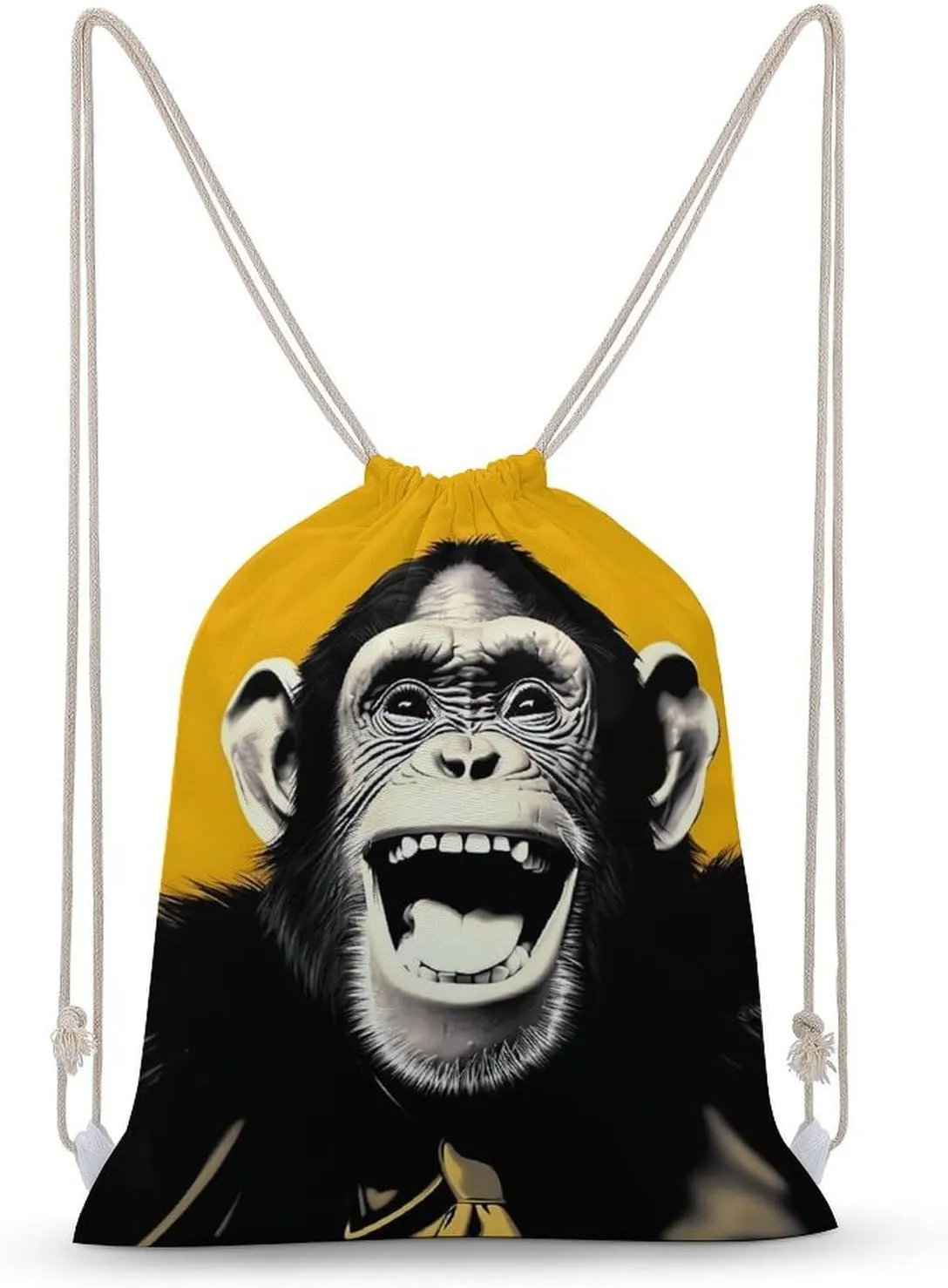 Laugh Monkey Chimp Travel Drawstring Backpack Canvas Sport Daypack Casual String Bag for Women and Men