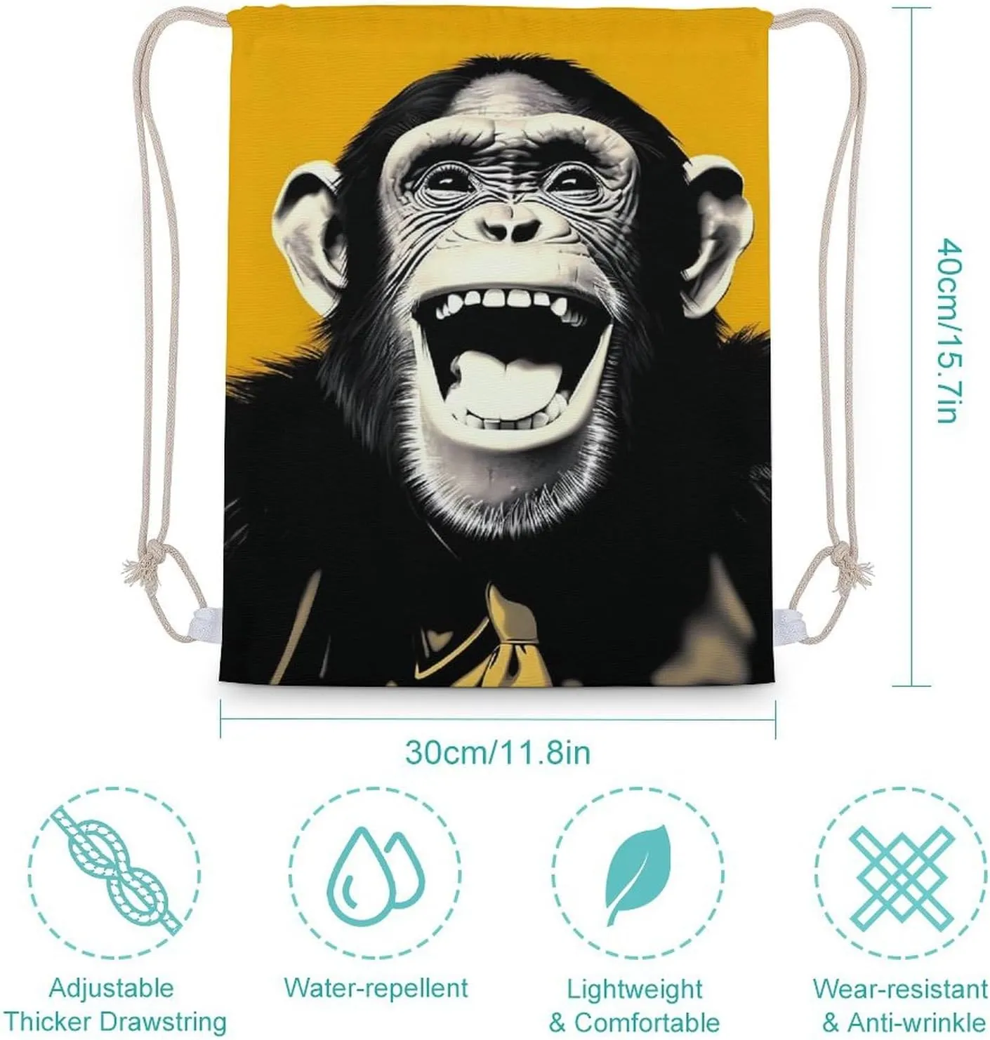 Laugh Monkey Chimp Travel Drawstring Backpack Canvas Sport Daypack Casual String Bag for Women and Men