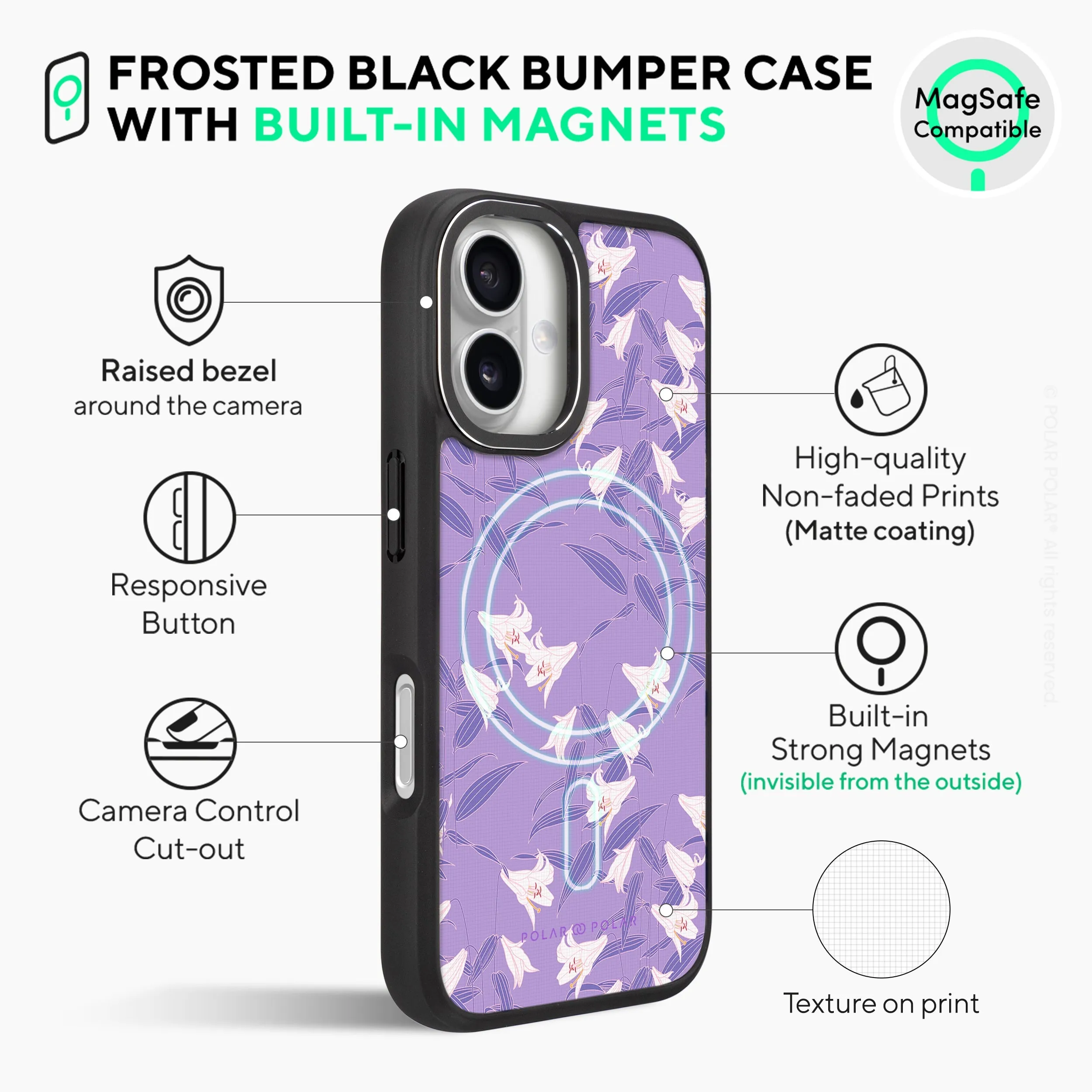 Lavender Lily - iPhone 16 Plus Frosted Black Bumper MagSafe Case