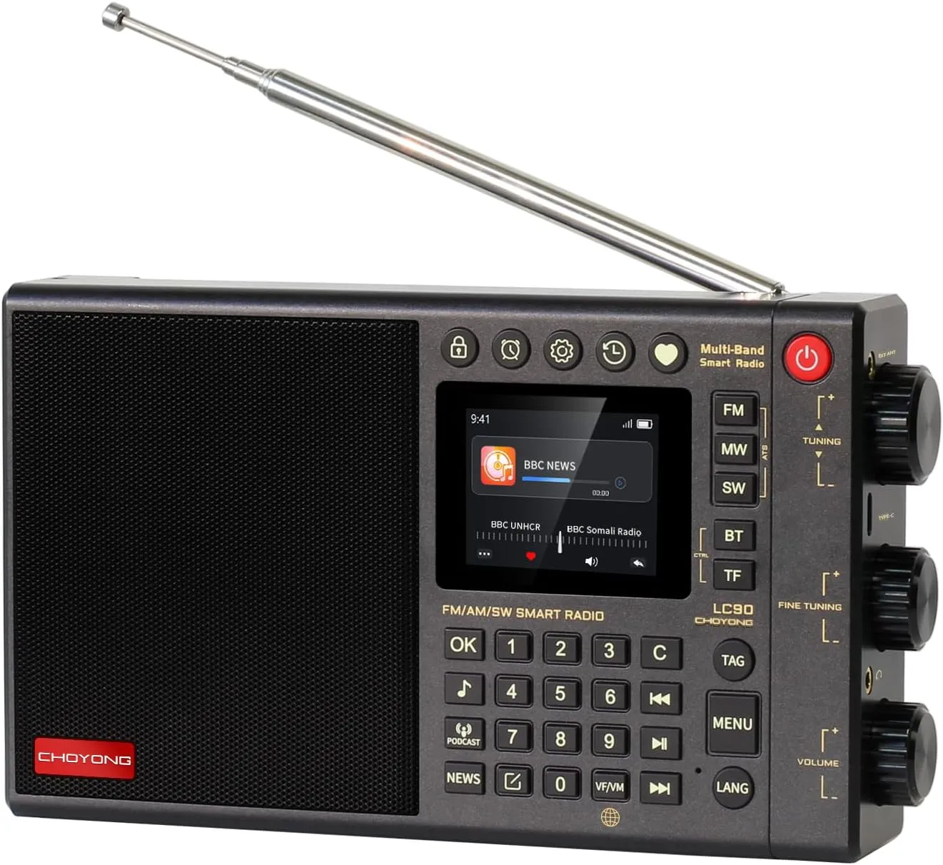 LC90 Multi-Band Smart Internet Radio Portable AM/FM, Longwave and Shortwave Radio with WiFi/4G, Bluetooth, TF Card，Portable Shortwave Receiver with SSB,choyoung Radio