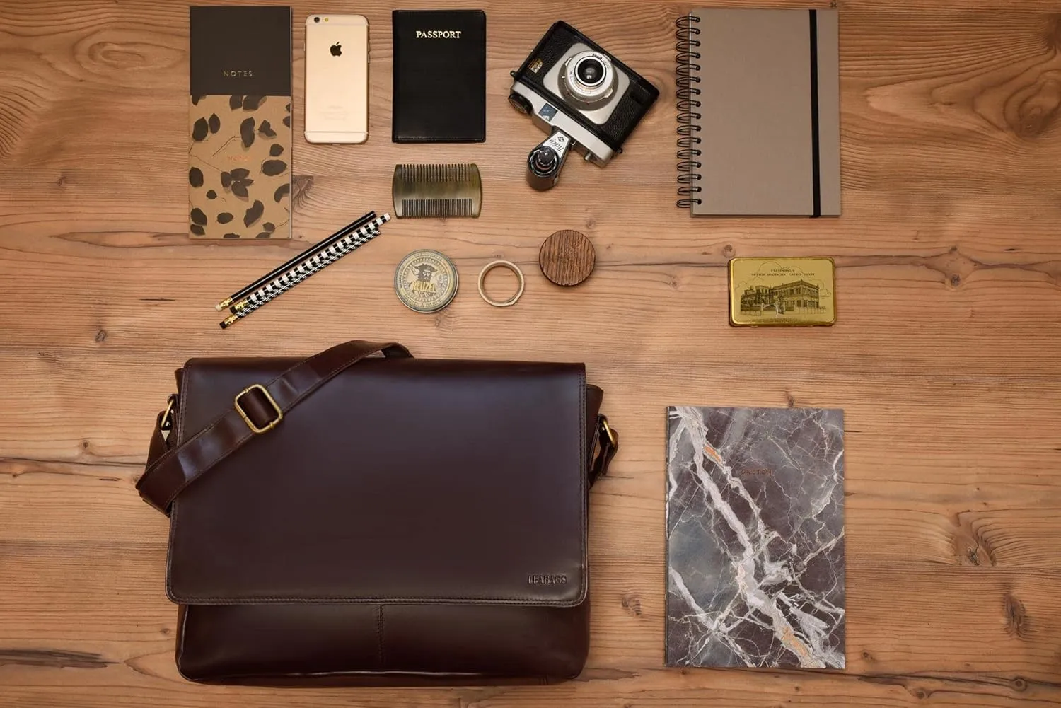 LEABAGS Acapulco genuine buffalo leather shoulder bag I Vintage look I 15 inch laptop I Office Messenger bag I Briefcase