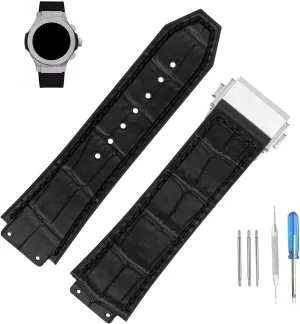 Leather 25mm Watch Bands Compatible Fit for Hublot Big Bang 19mm*25mm*22mm Replacement Watch Strap Wirstband Bracelet For Men and Women(with metal buckle)