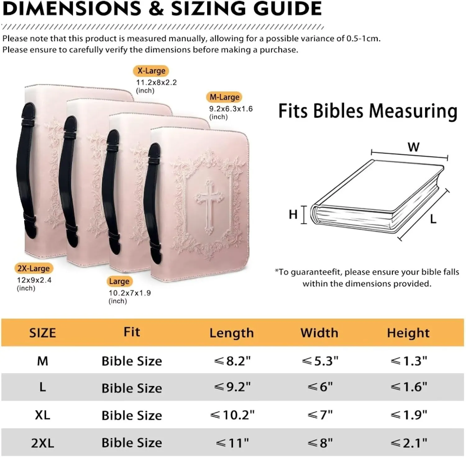Leather Bible Case for Women, Church Tote Bags with Pen Slot & Zippered Pockets, Strap Style Bible Bag for Christmas Gifts,Cross,XL