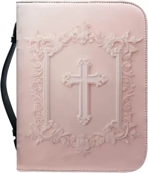 Leather Bible Case for Women, Church Tote Bags with Pen Slot & Zippered Pockets, Strap Style Bible Bag for Christmas Gifts,Cross,XL