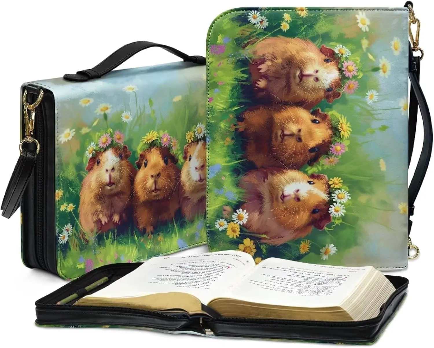 Leather Bible Cover Bible Case, Lightweight Bible Tote Bag with Shoulder Strap, Large Bible Protective Church Bag
