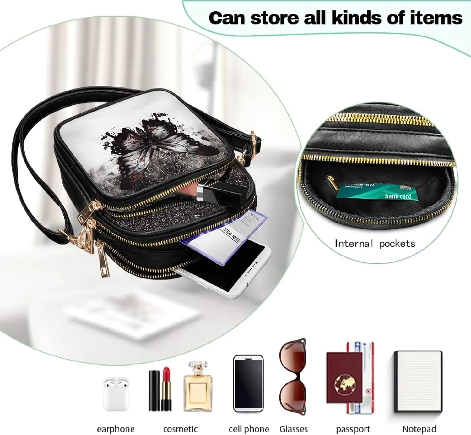 Leather Crossbody Bags for Women Crossbody Cell Phone Purse Wallet Sling Bag Shoulder Strap Lightweight Satchel