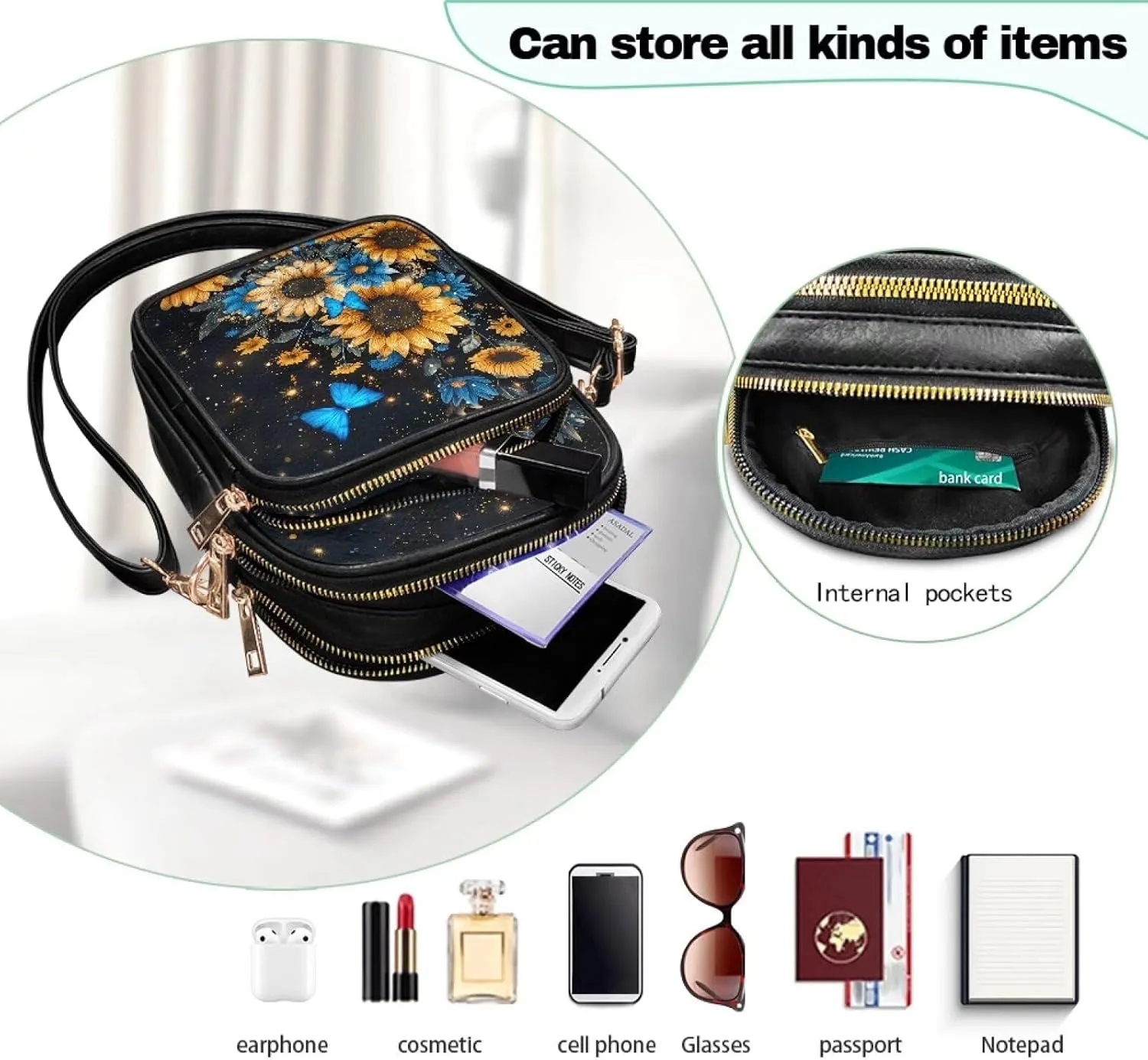 Leather Crossbody Bags for Women Crossbody Cell Phone Purse Wallet Sling Bag Shoulder Strap Lightweight Satchel