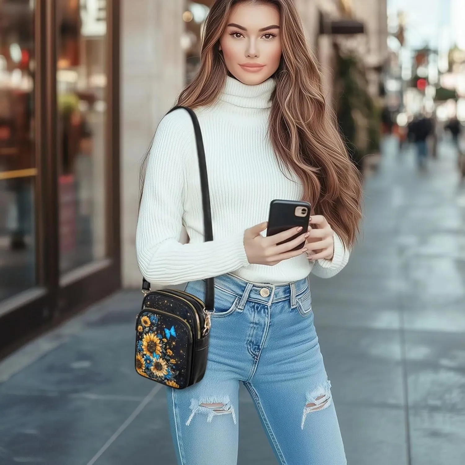 Leather Crossbody Bags for Women Crossbody Cell Phone Purse Wallet Sling Bag Shoulder Strap Lightweight Satchel