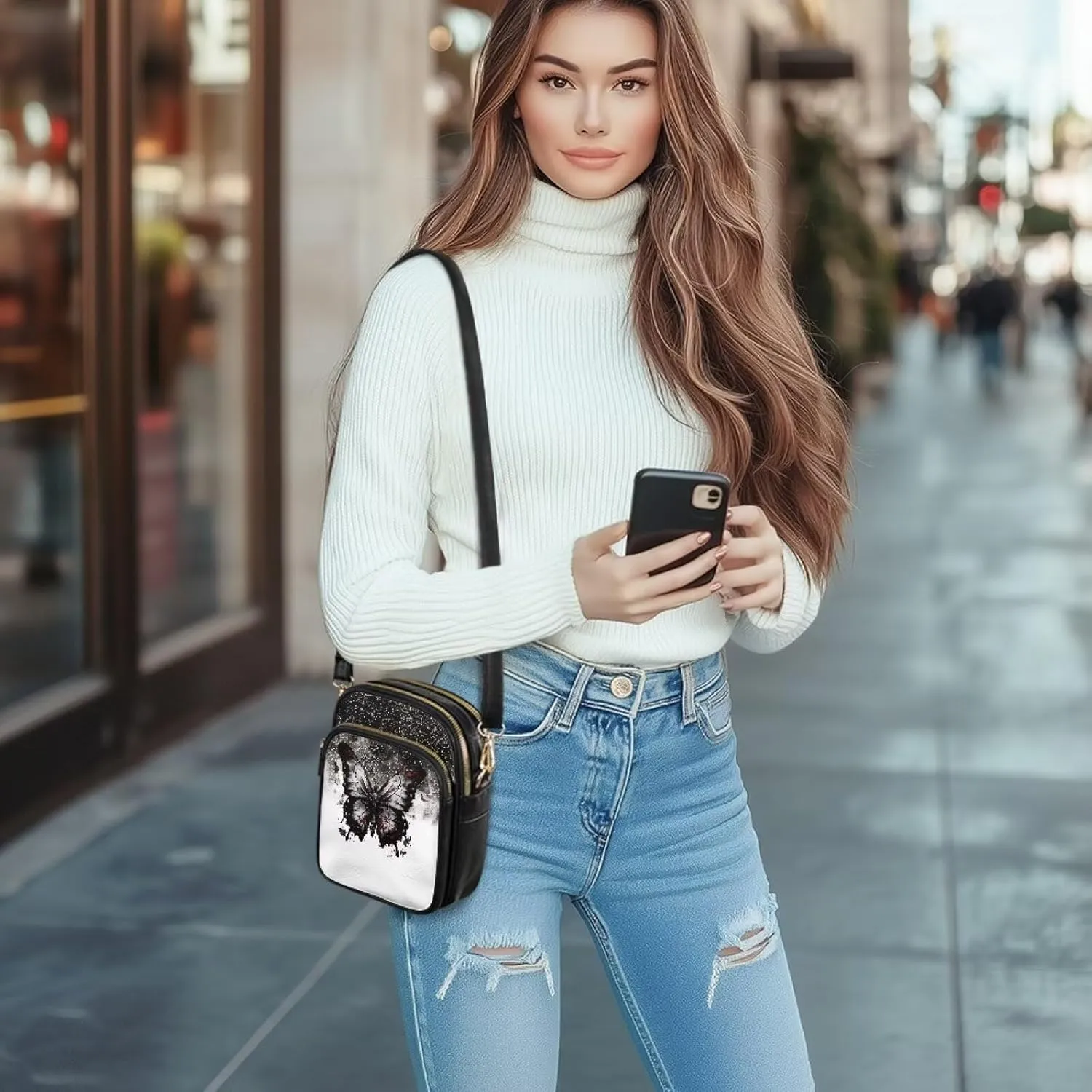 Leather Crossbody Bags for Women Crossbody Cell Phone Purse Wallet Sling Bag Shoulder Strap Lightweight Satchel