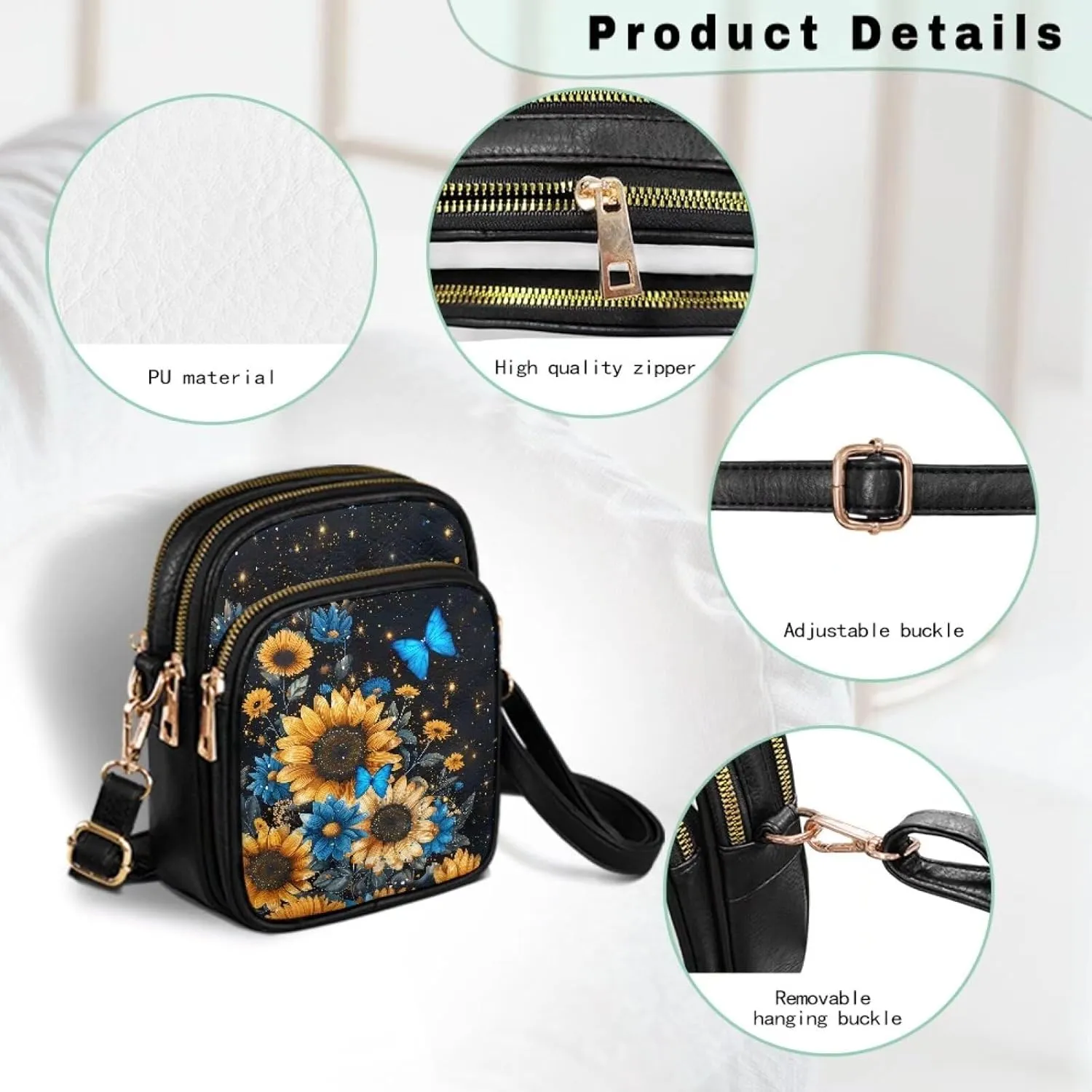 Leather Crossbody Bags for Women Crossbody Cell Phone Purse Wallet Sling Bag Shoulder Strap Lightweight Satchel