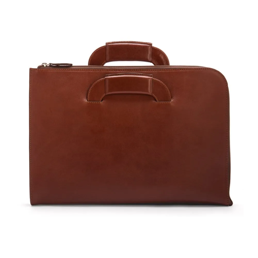 Leather Document Case With Handles - Havana Tan