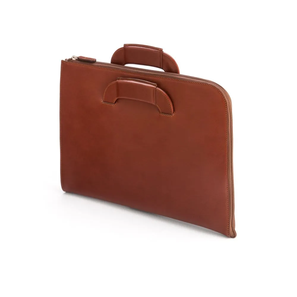 Leather Document Case With Handles - Havana Tan