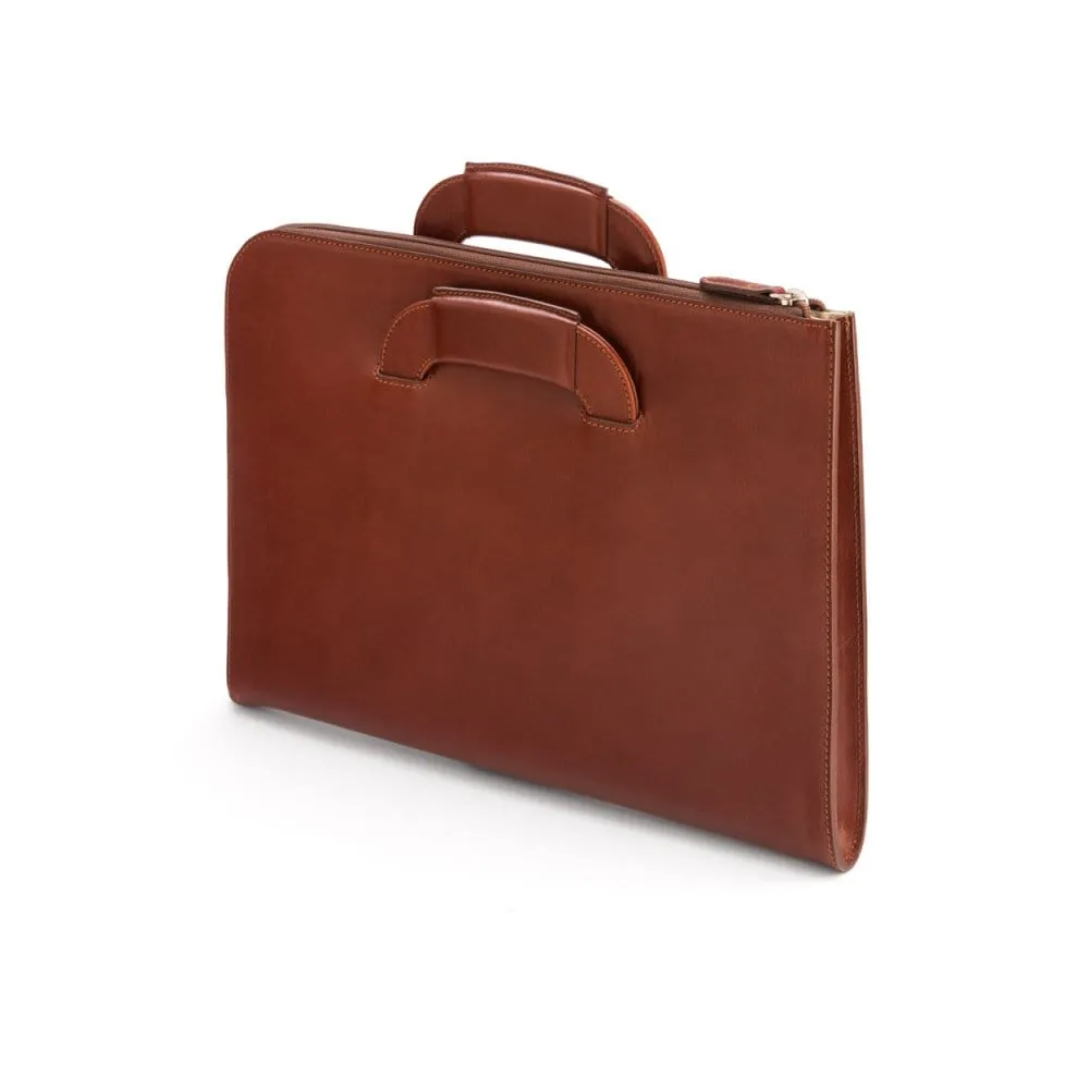Leather Document Case With Handles - Havana Tan