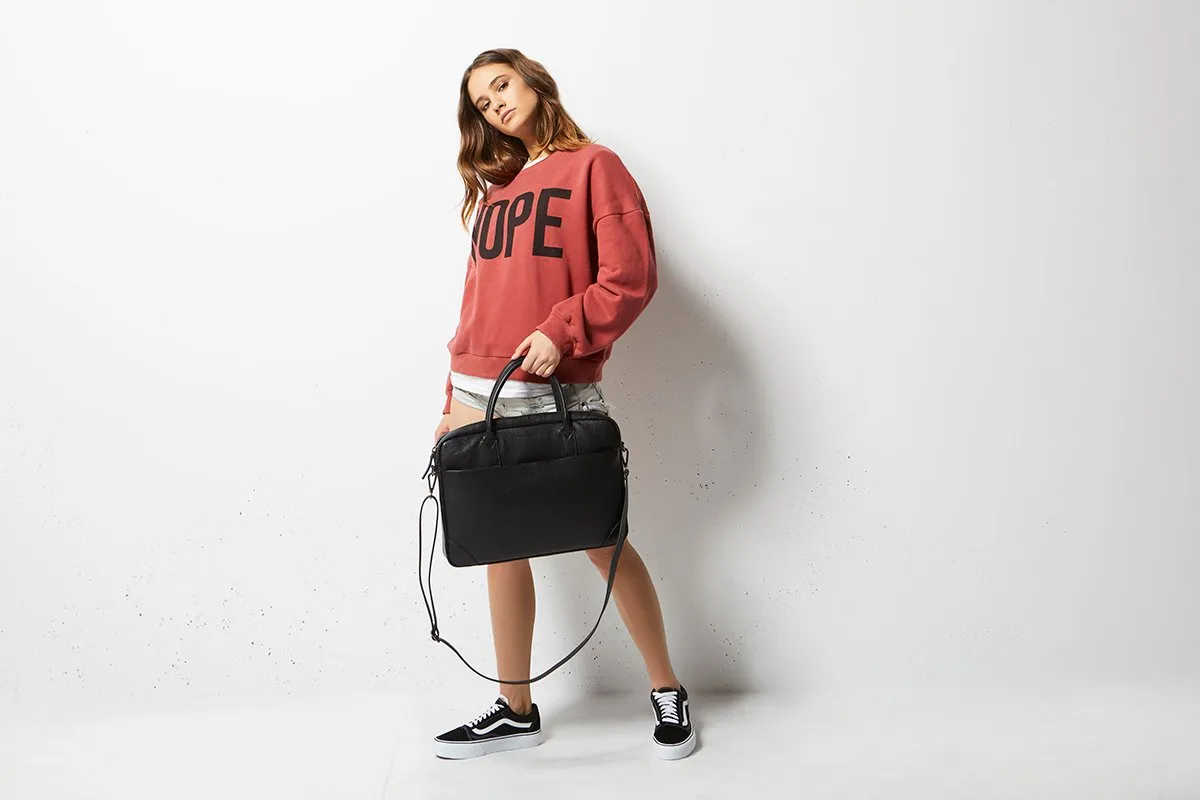 Leather Laptop Satchel - Risking All - Black