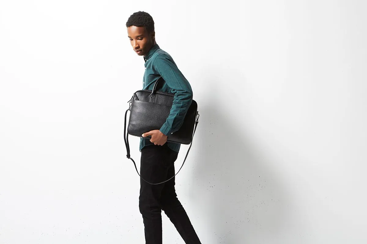 Leather Laptop Satchel - Risking All - Black