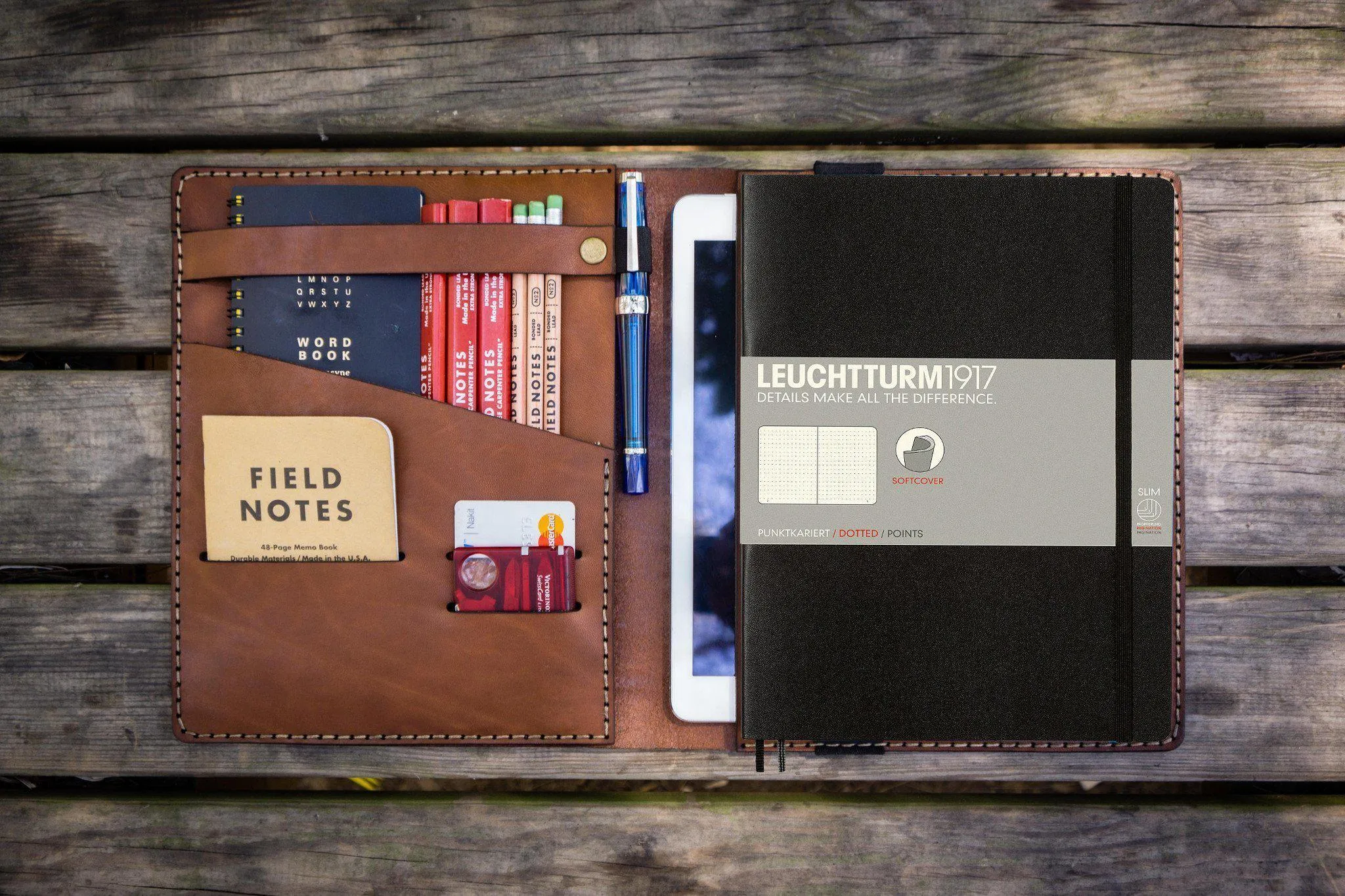 Leather Leuchtturm1917 B5 Notebook & iPad Air/Pro Cover - Brown