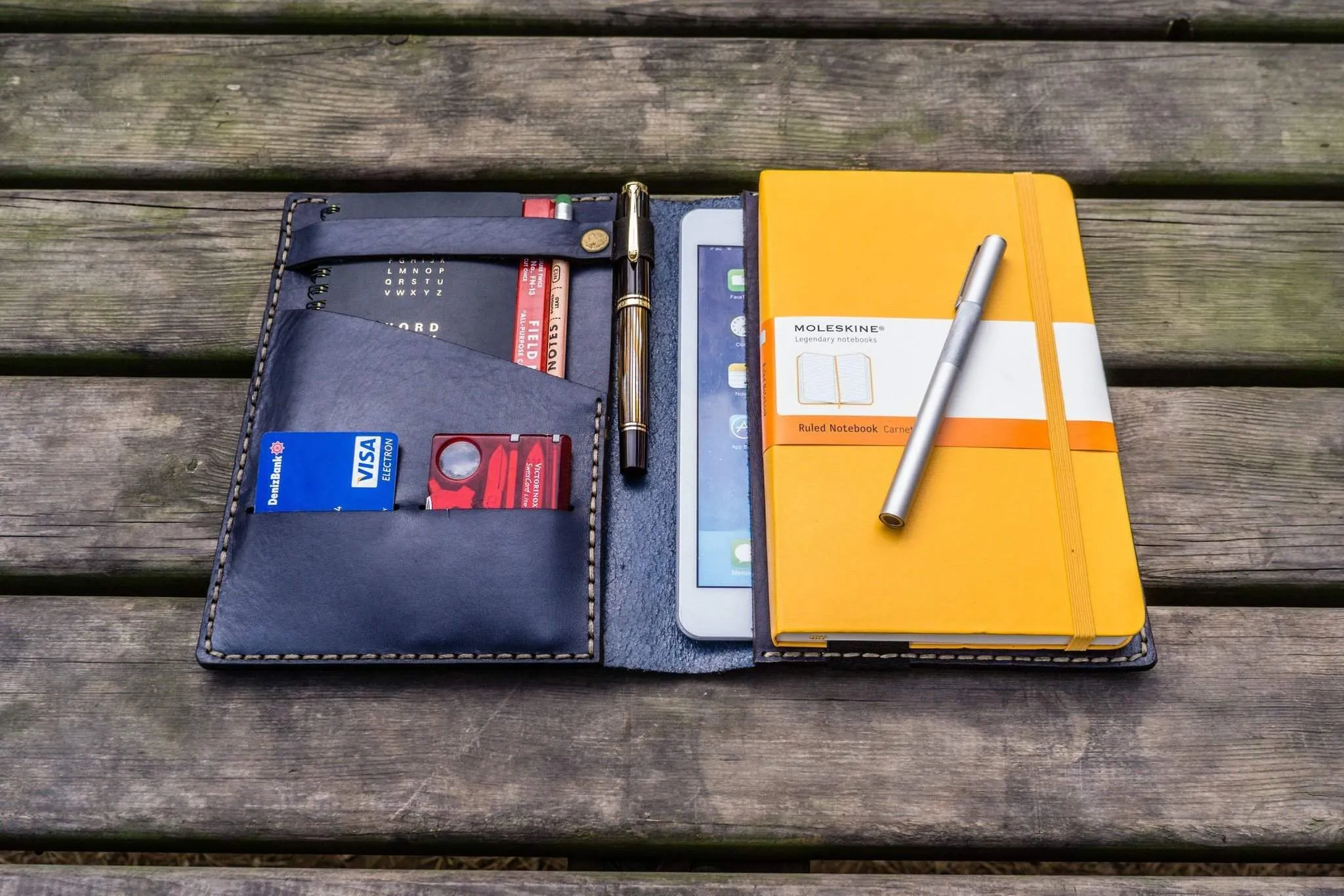 Leather Rhodia A5 Notebook & iPad Mini Cover - Navy Blue