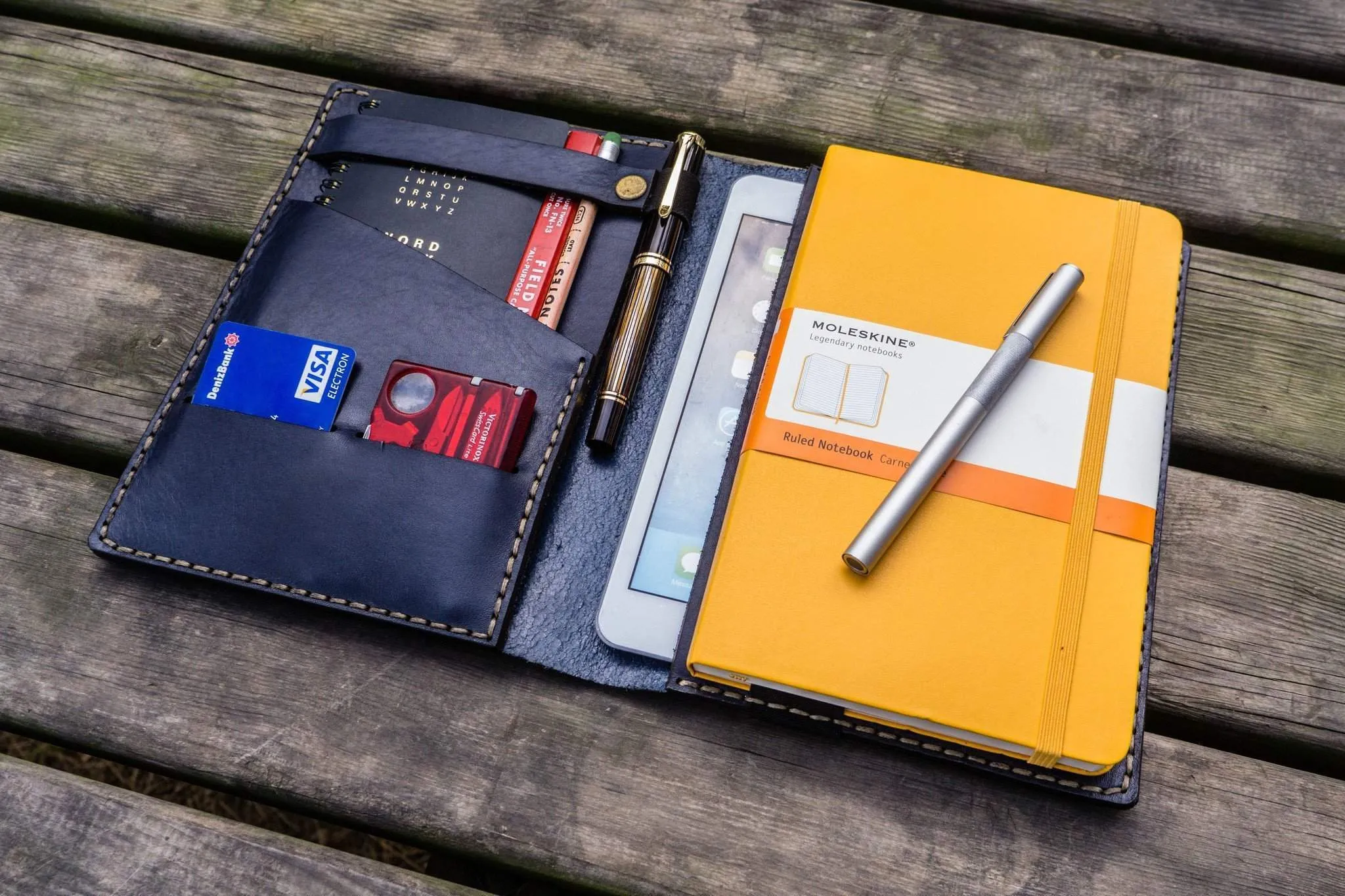 Leather Rhodia A5 Notebook & iPad Mini Cover - Navy Blue