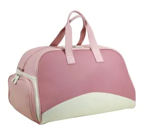 Leather Sports Duffle Equipment Bag with Shoes Compartment | Handmade to Order in Italy, Soft Pebble-Grain Waterproof Leather | Elegant Luxury Travel Sports Tennis Baseball Duffle (Fuchsia/White/Pink)