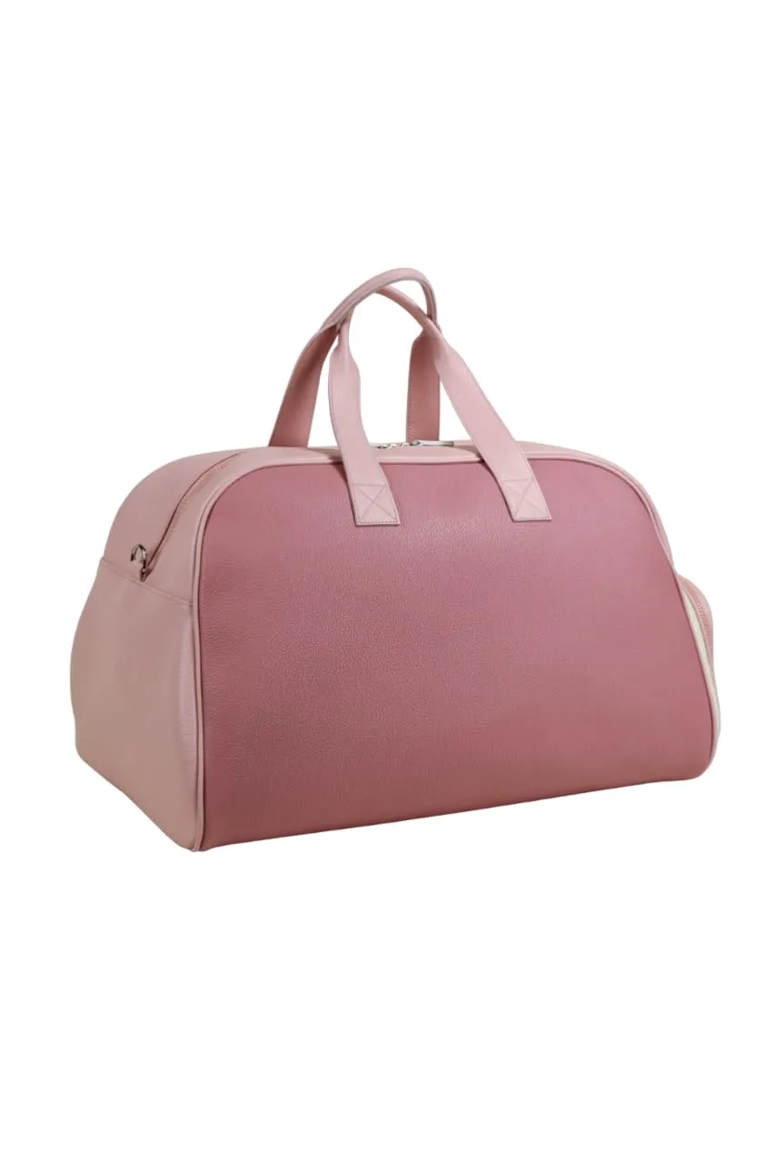 Leather Sports Duffle Equipment Bag with Shoes Compartment | Handmade to Order in Italy, Soft Pebble-Grain Waterproof Leather | Elegant Luxury Travel Sports Tennis Baseball Duffle (Fuchsia/White/Pink)