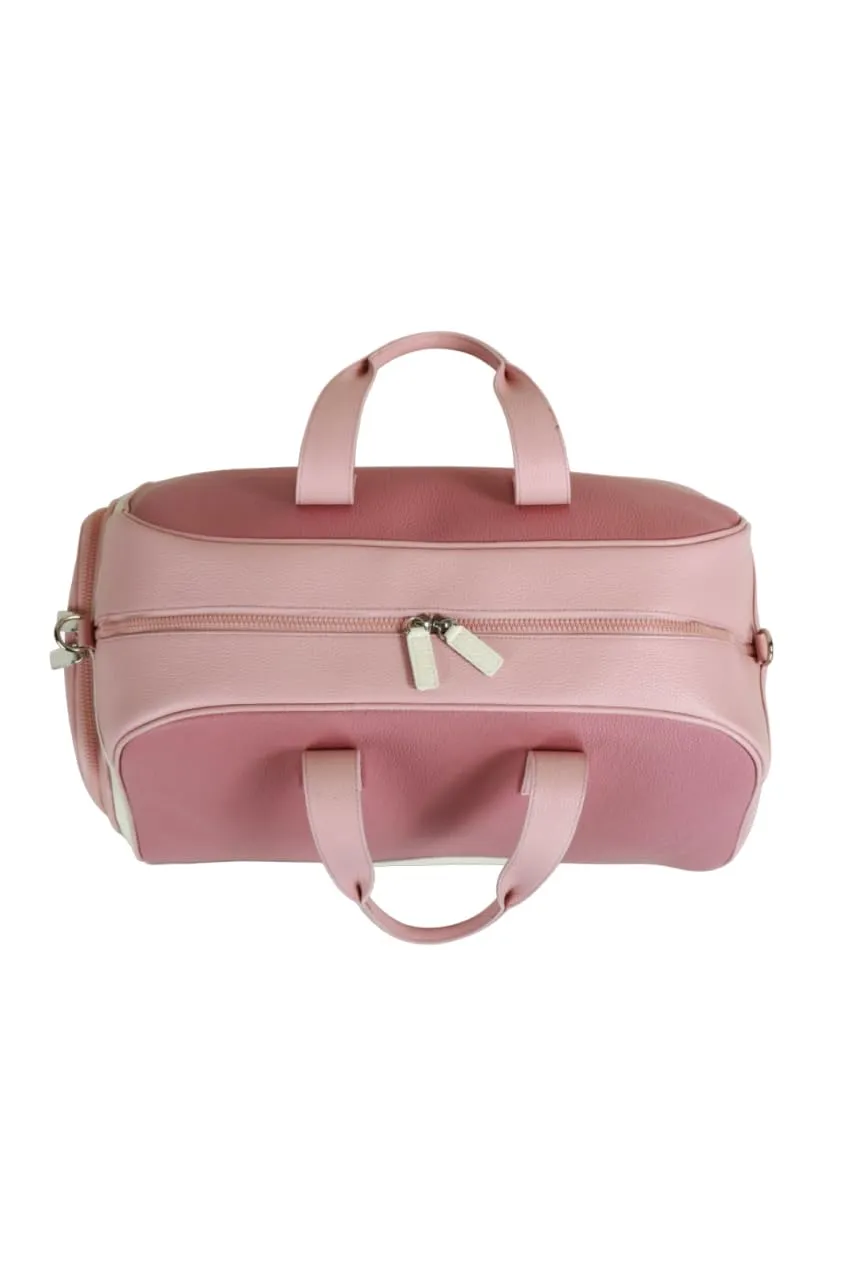 Leather Sports Duffle Equipment Bag with Shoes Compartment | Handmade to Order in Italy, Soft Pebble-Grain Waterproof Leather | Elegant Luxury Travel Sports Tennis Baseball Duffle (Fuchsia/White/Pink)