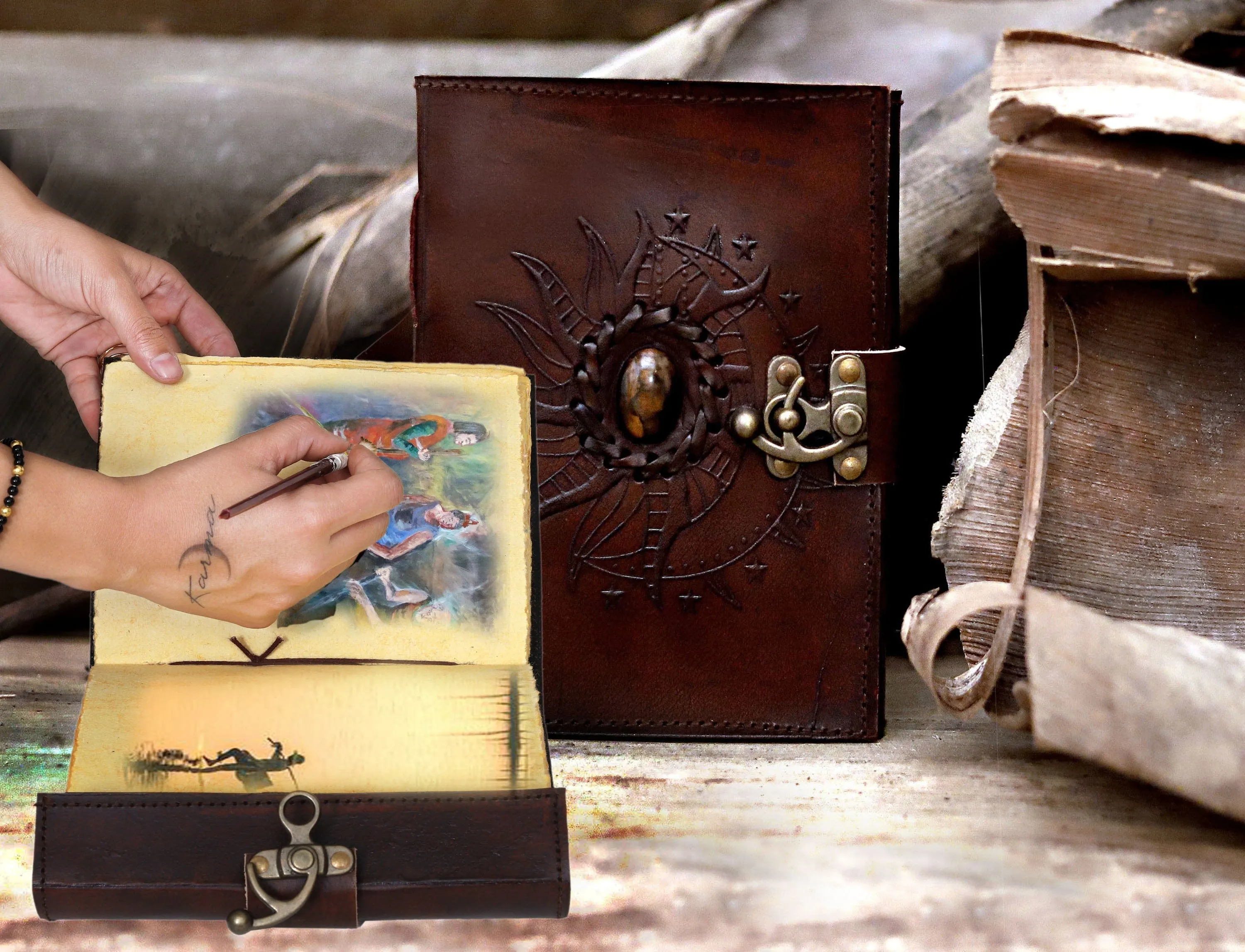 Leather Tiger stone journal
