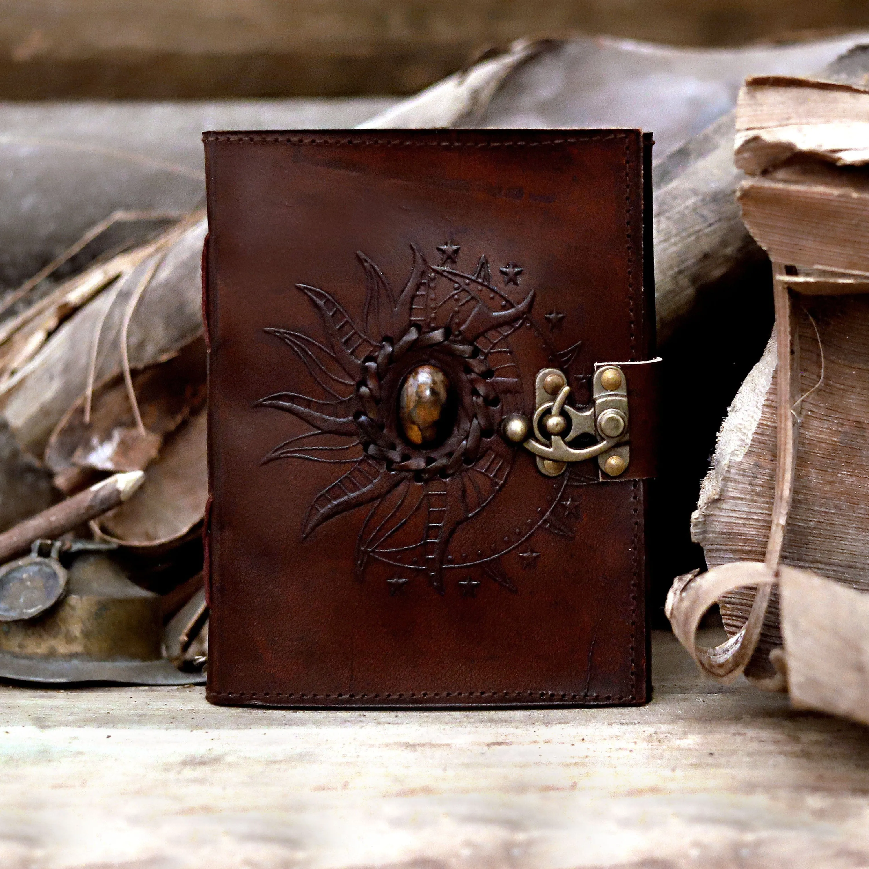 Leather Tiger stone journal